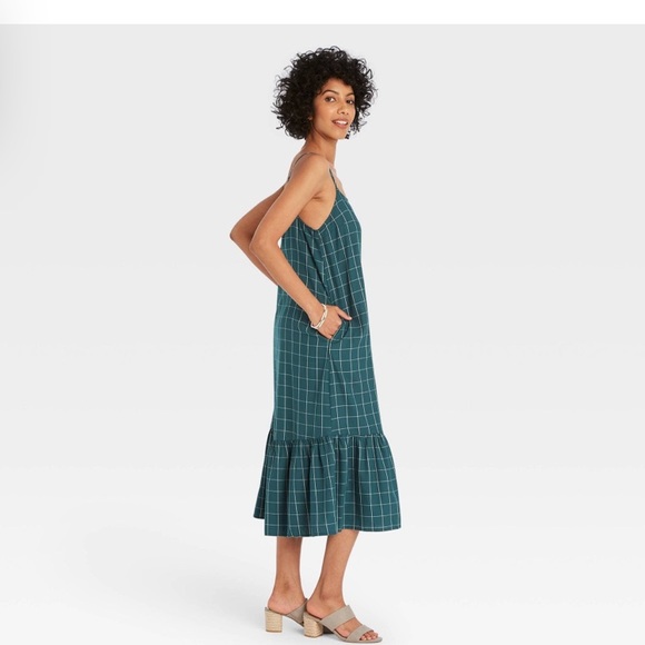 Women's Plaid Sleeveless Ruffle Hem Dress - A New Day Blue S - Picture 3 of 5